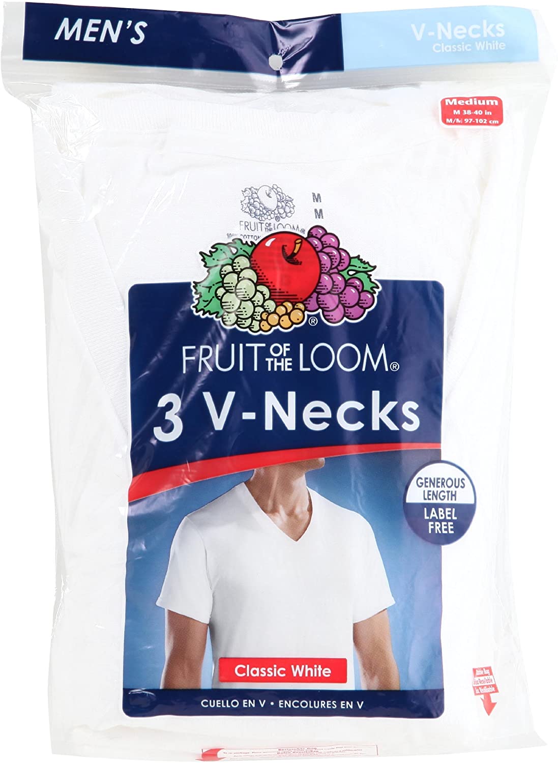 Fruit Of The Loom Men's White V-Neck Soft Tshirts 6 Pack (M) …